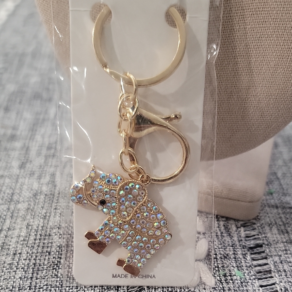 MINT Rainbow SPARKLE ELEPHANT KEYCHAIN Luggage Add On Gold Elephant